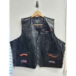 Diamond Plate Buffalo Leather Biker Vest W/ 14 patches Eagle Live To Ride Sz 5XL